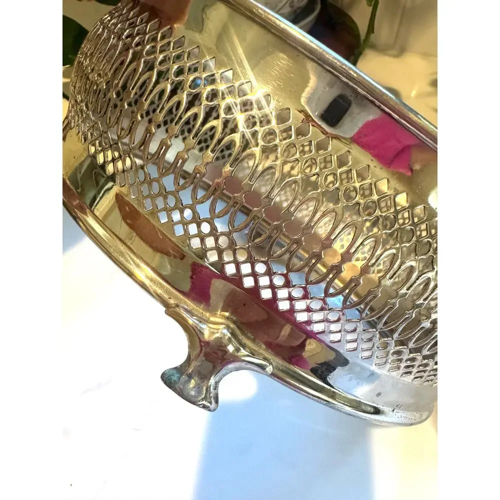 Vintage Silverplate Reticulated Oval Footed Casserole Holder